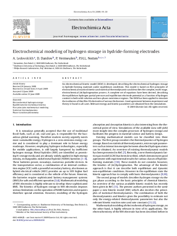 (PDF) Electrochemical modeling of hydrogen storage in hydride-forming ...