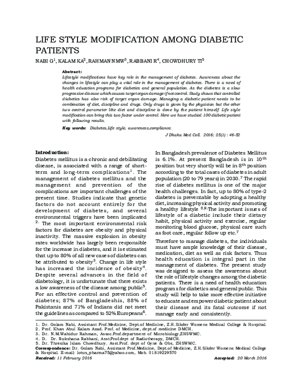 (PDF) Life Style Modification Among Diabetic Patients