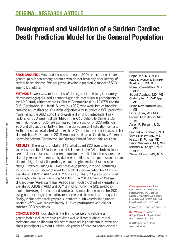 (PDF) Development and Validation of a Sudden Cardiac Death Prediction ...