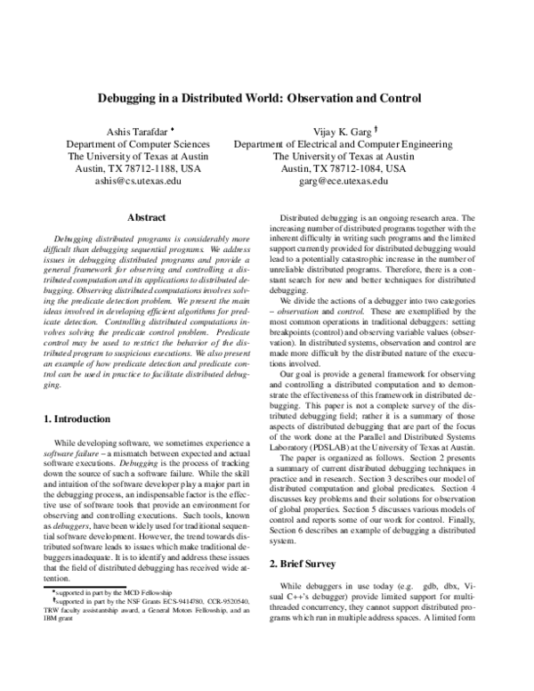 (PDF) Debugging in a distributed world: observation and control