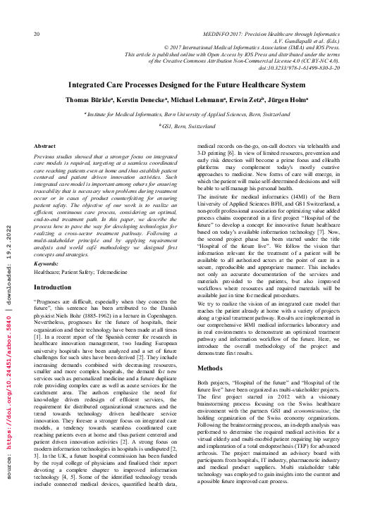 (PDF) Integrated Care Processes Designed for the Future Healthcare System