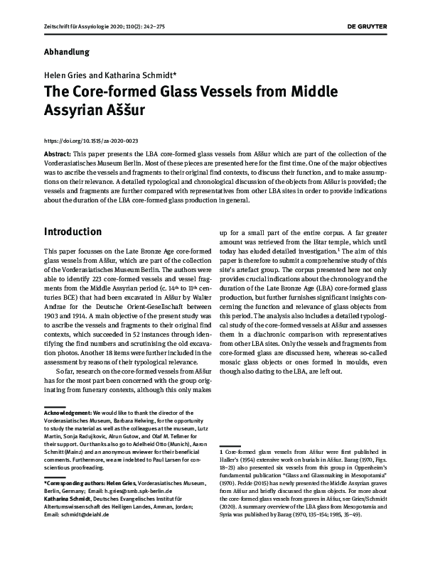 (PDF) The Core-formed Glass Vessels from Middle Assyrian Aššur