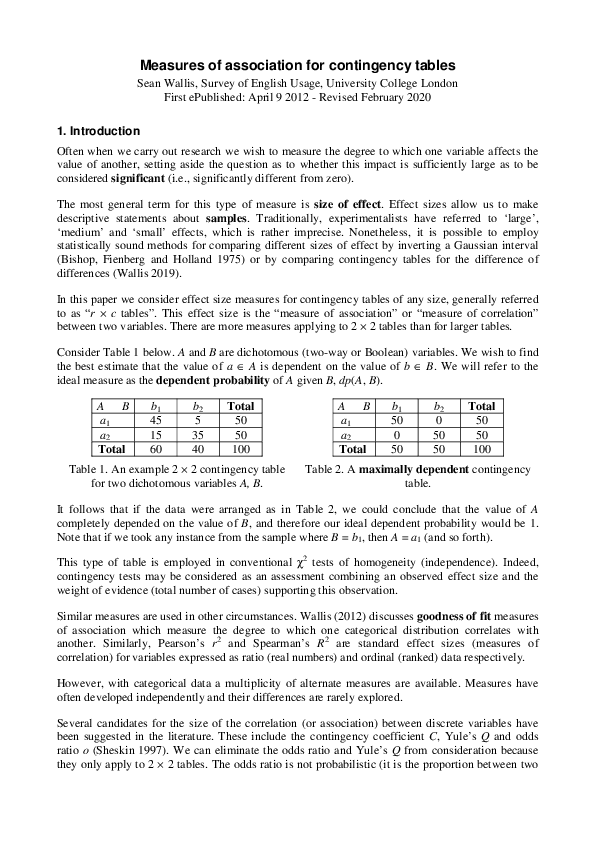 (PDF) Measures of association for contingency tables
