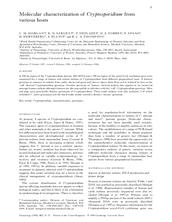 (PDF) Molecular characterization of Cryptosporidium spp. in poultry ...