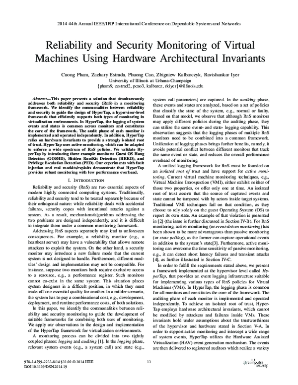 (PDF) Reliability and Security Monitoring of Virtual Machines Using ...