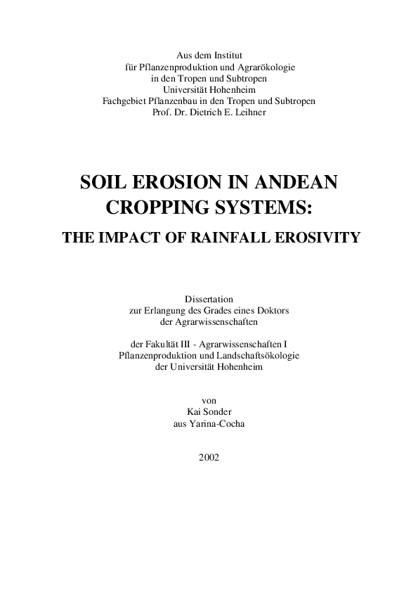 (PDF) Soil erosion in Andean Cropping Systems: The impact of Rainfall ...