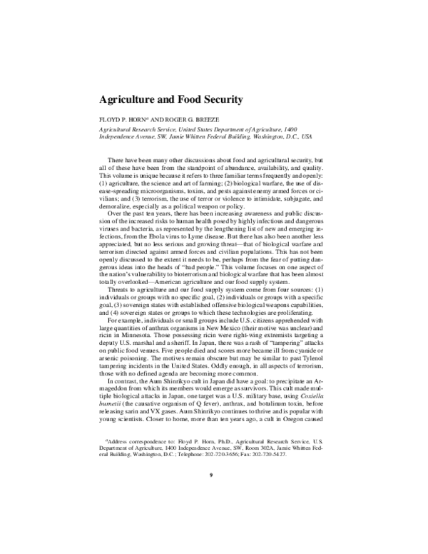 (PDF) Agriculture and Food Security