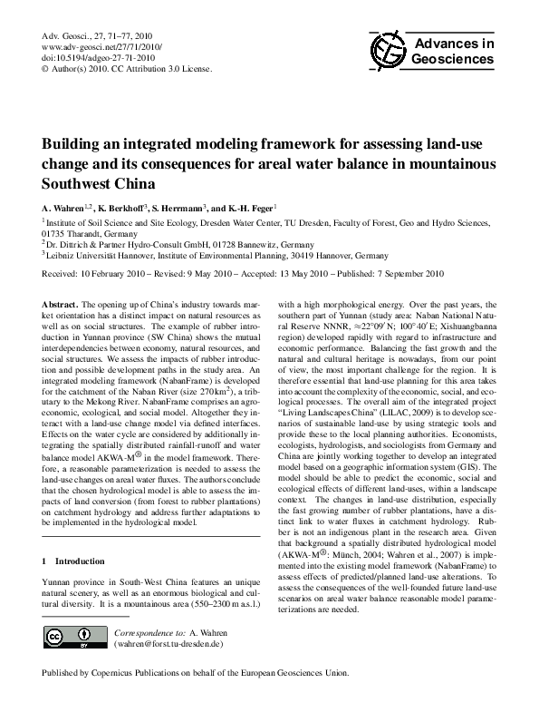 (PDF) Building an integrated modeling framework for assessing land-use ...