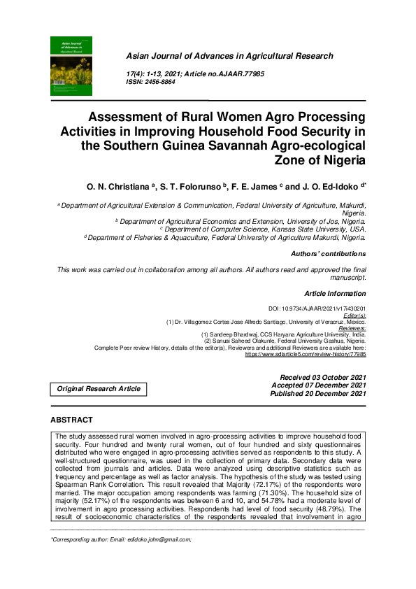 (PDF) Assessment of Rural Women Agro Processing Activities in Improving ...