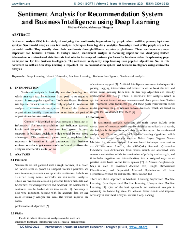 (PDF) Sentiment Analysis for Recommendation System and Business ...