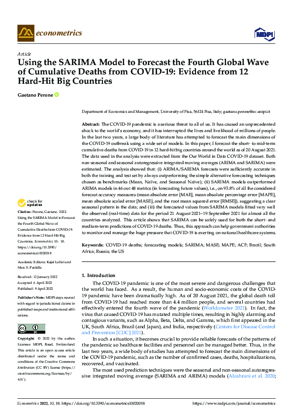 (PDF) Using the SARIMA Model to Forecast the Fourth Global Wave of ...