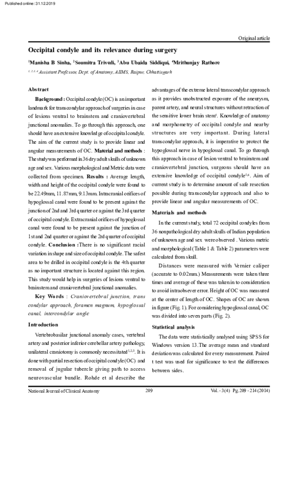 Occipital condyle and its relevance during surgery