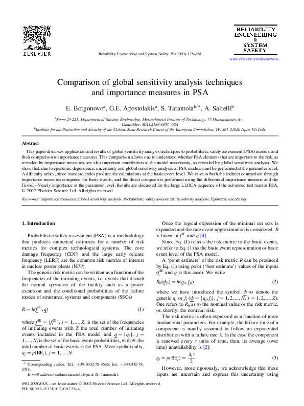 (PDF) Comparison of global sensitivity analysis techniques and ...