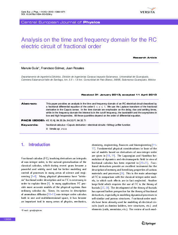(PDF) Analysis on the time and frequency domain for the RC electric ...
