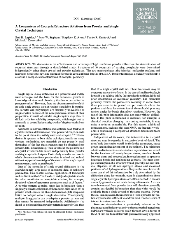 (PDF) A Comparison of Cocrystal Structure Solutions from Powder and ...