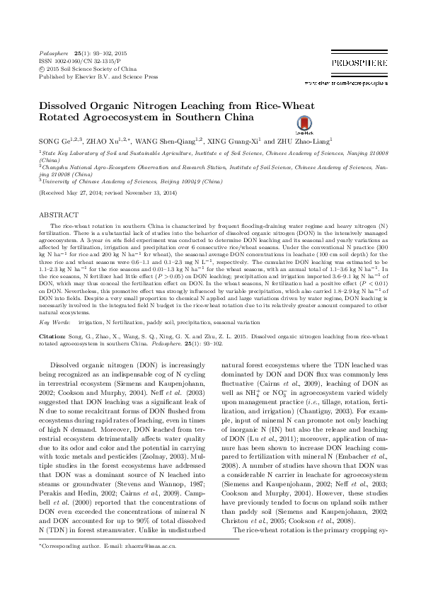 (PDF) Dissolved Organic Nitrogen Leaching from Rice-Wheat Rotated ...
