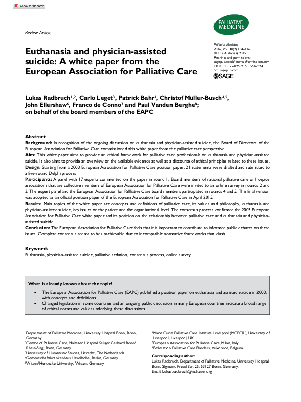 (PDF) Euthanasia and physician-assisted suicide: A white paper from the ...