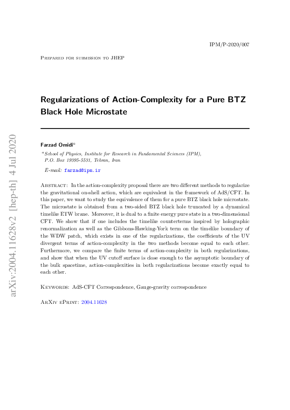 (PDF) Regularizations of Action-Complexity for a Pure BTZ Black Hole ...