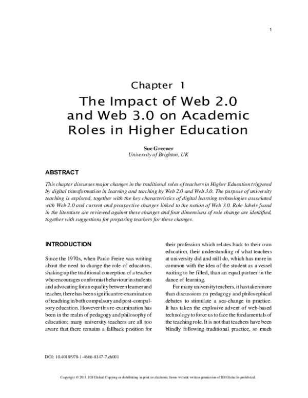 (PDF) The Impact of Web 2.0 and Web 3.0 on Academic Roles in Higher ...
