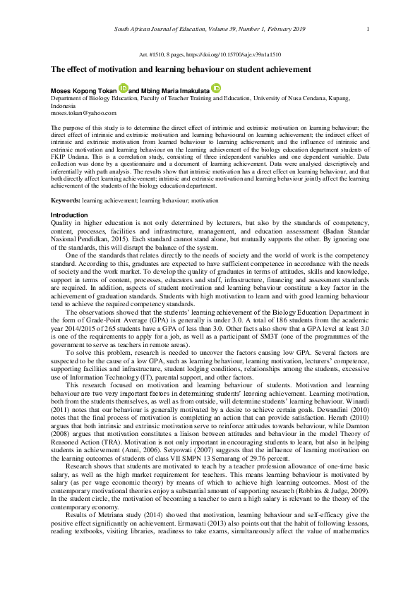 (PDF) The effect of motivation and learning behaviour on student ...