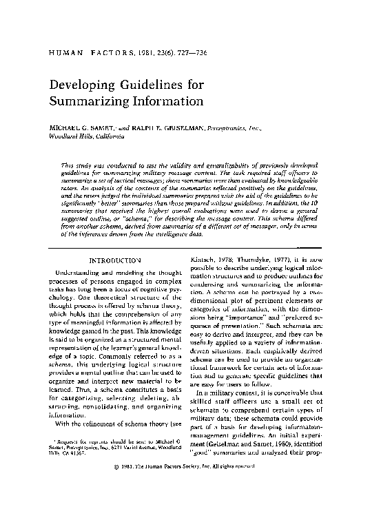 (PDF) Developing Guidelines for Summarizing Information
