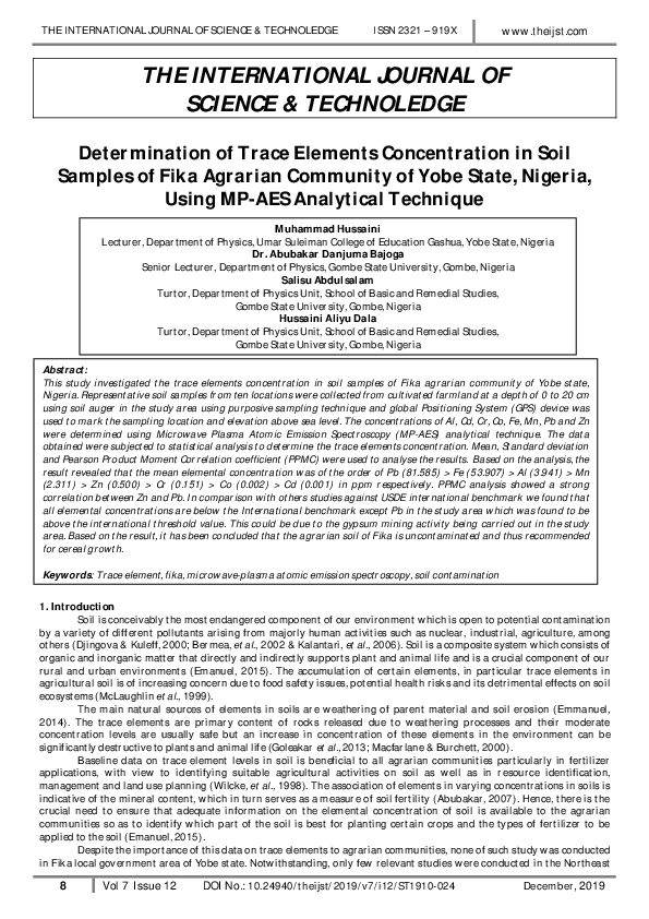 (PDF) Determination of Trace Elements Concentration in Soil Samples of ...
