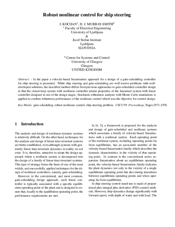 (PDF) Robust nonlinear control for ship steering