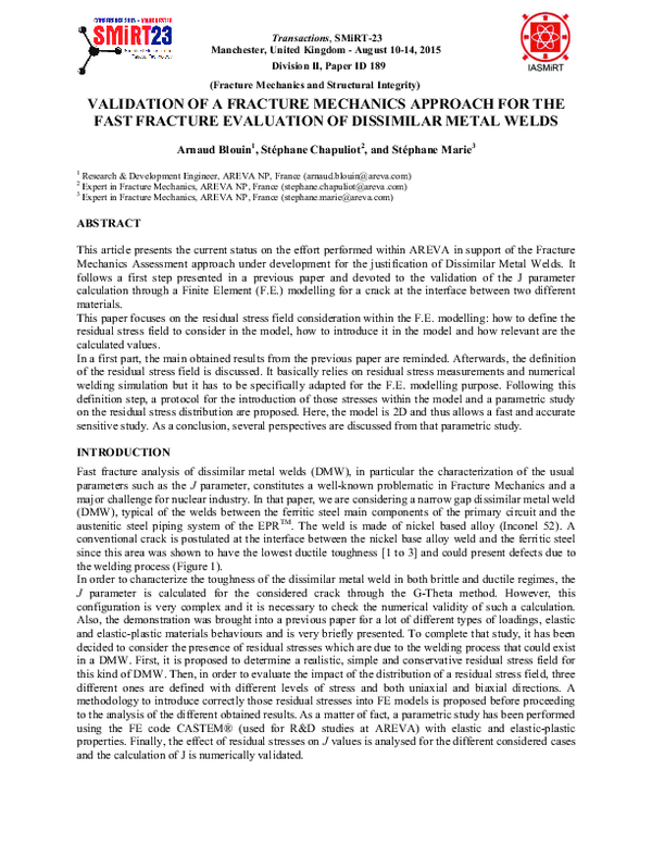 (PDF) Validation of a Fracture Mechanics approach for the fast fracture ...