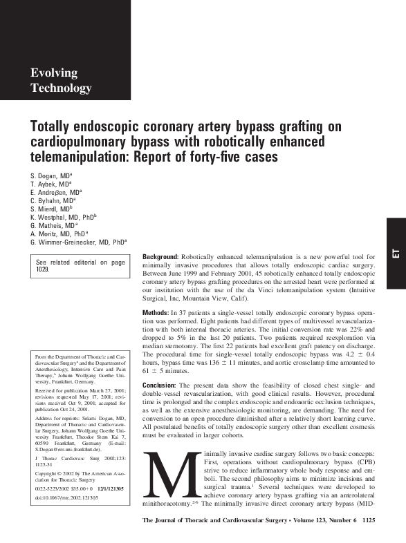 (PDF) Totally Endoscopic Coronary Artery Bypass Graft (Tecab) and Multi ...