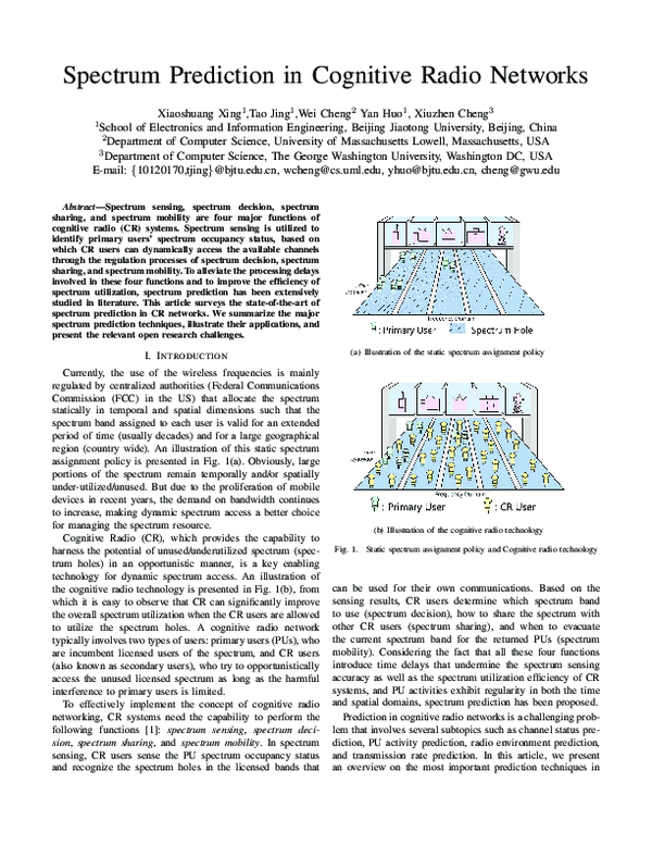 (PDF) Spectrum prediction in cognitive radio networks
