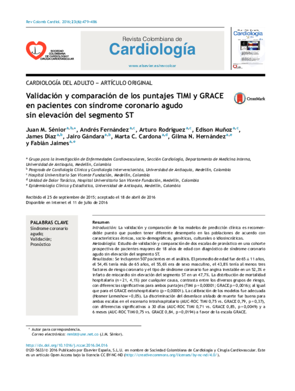 (PDF) Validación y comparación de los puntajes TIMI y GRACE en ...