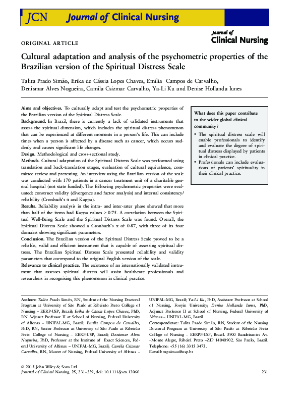 (PDF) Cultural adaptation and analysis of the psychometric properties ...