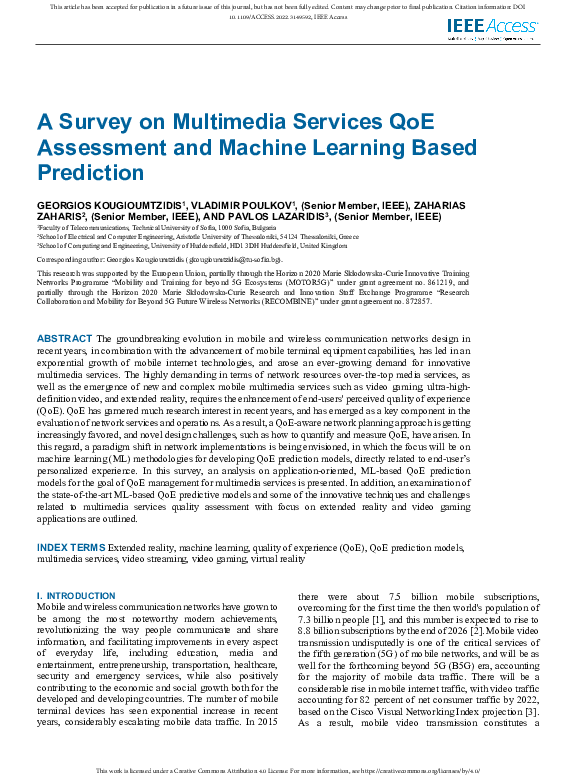 (PDF) A Survey on Multimedia Services QoE Assessment and Machine ...