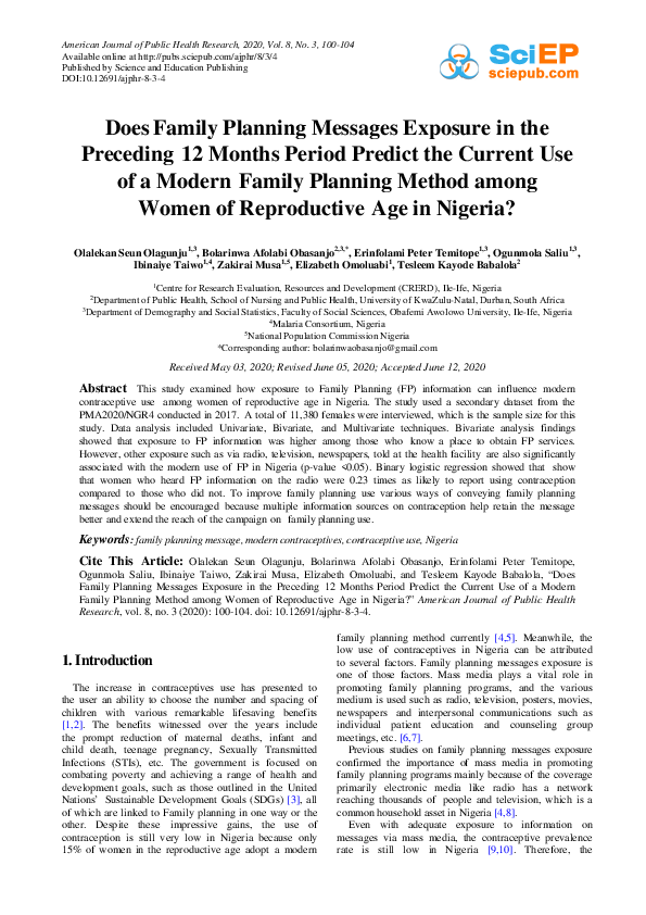 (PDF) Does Family Planning Messages Exposure in the Preceding 12 Months