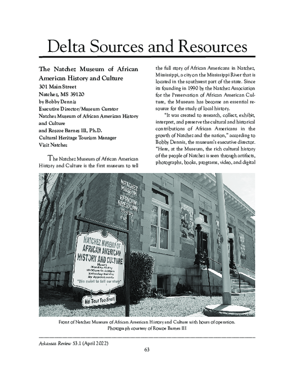 (PDF) The Natchez Museum of African American History and Culture