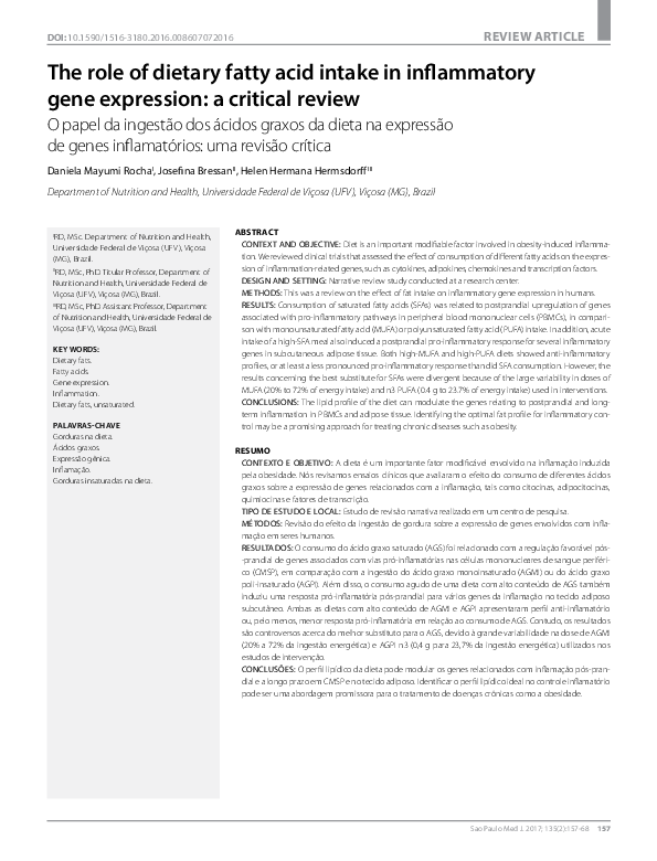 (PDF) The role of dietary fatty acid intake in inflammatory gene ...