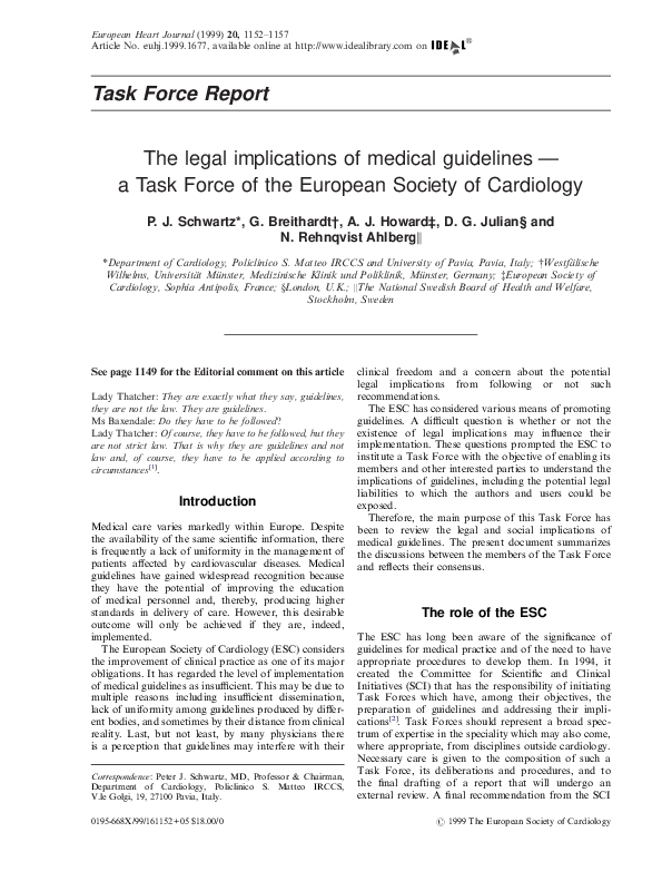 (PDF) Task Force Report:The legal implications of medical guidelines— a ...