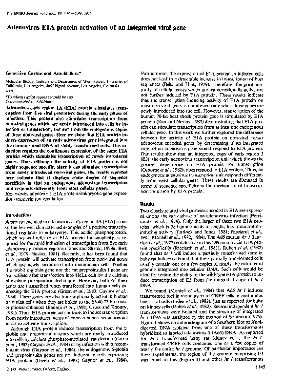 (PDF) Adenovirus E1A protein activation of an integrated viral gene