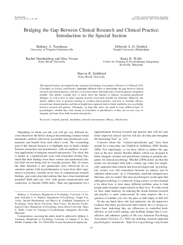(PDF) Bridging the gap between clinical research and clinical practice ...