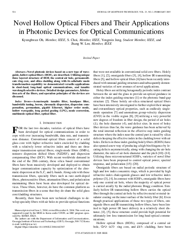(PDF) Novel hollow optical fibers and their applications in photonic ...