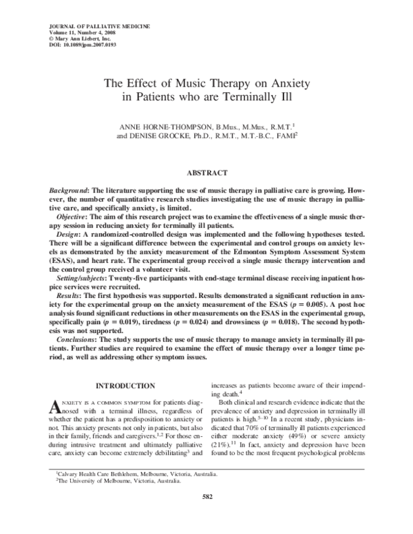 (PDF) The Effect of Music Therapy on Anxiety in Patients who are ...