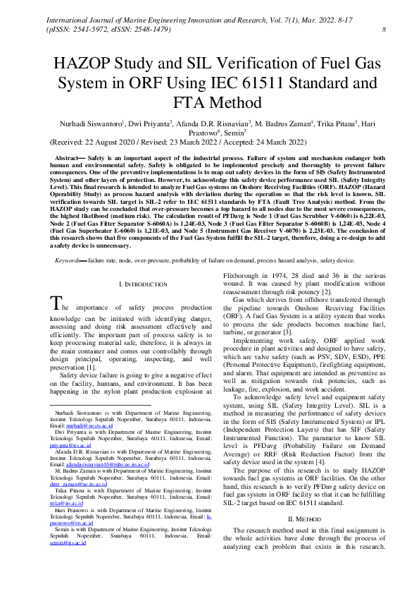 (PDF) HAZOP Study and SIL Verification of Fuel Gas System in ORF Using