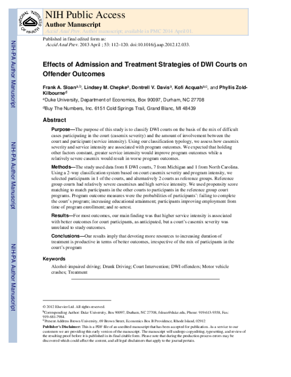(PDF) Effects of admission and treatment strategies of DWI courts on ...