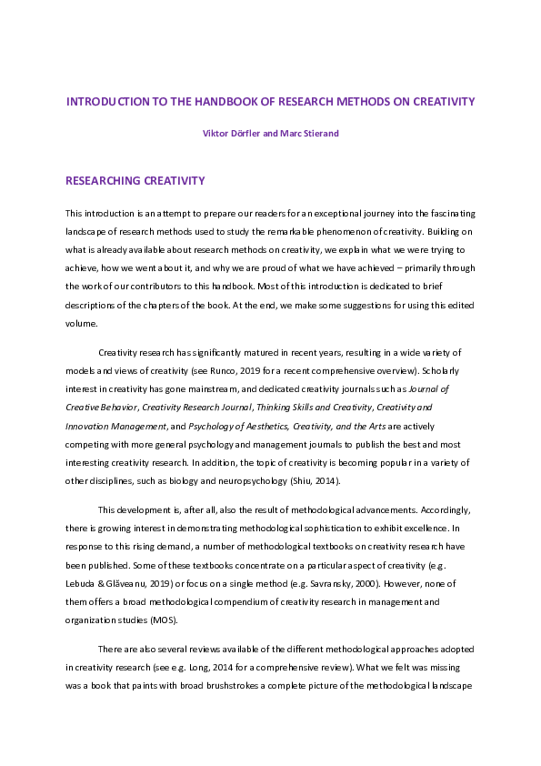 (PDF) Handbook of Research Methods on Creativity