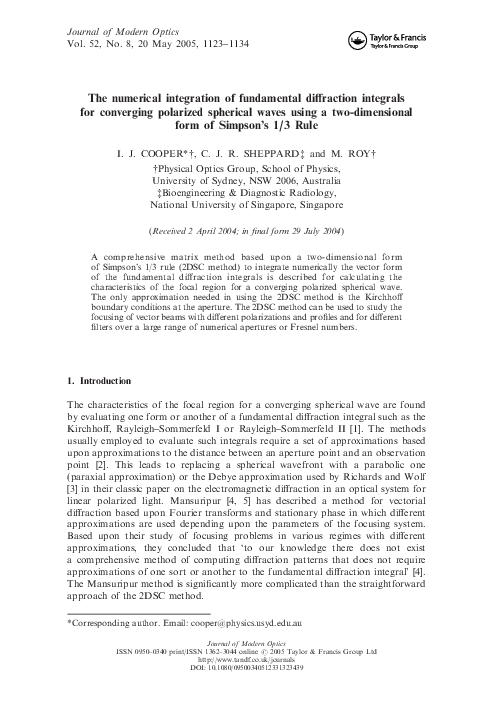(PDF) The numerical integration of fundamental diffraction integrals ...