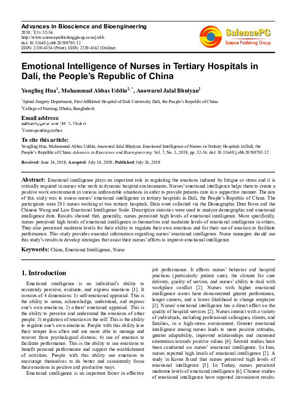 (PDF) Emotional Intelligence of Nurses in Tertiary Hospitals in Dali ...