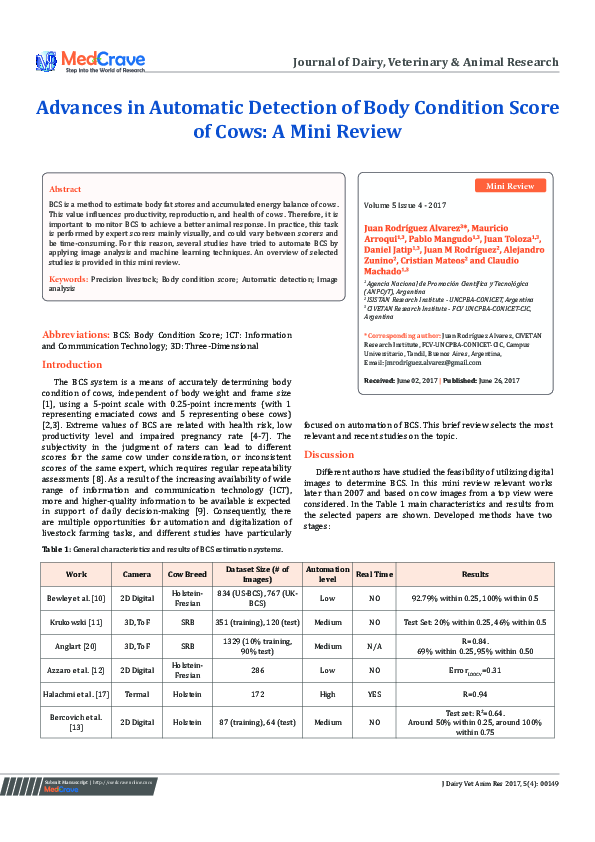 (PDF) Advances in Automatic Detection of Body Condition Score of Cows ...