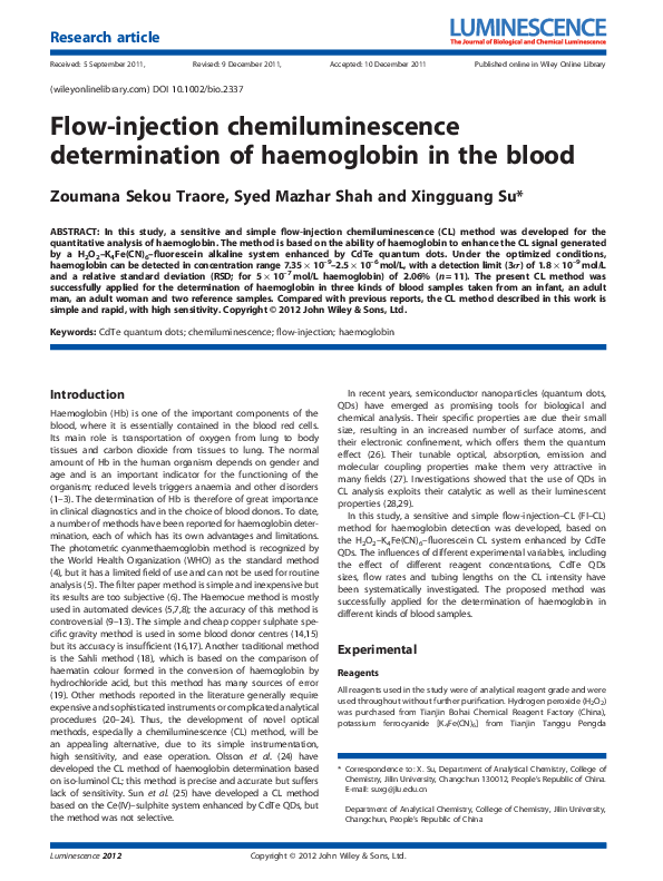 (PDF) Flow-injection chemiluminescence determination of haemoglobin in ...