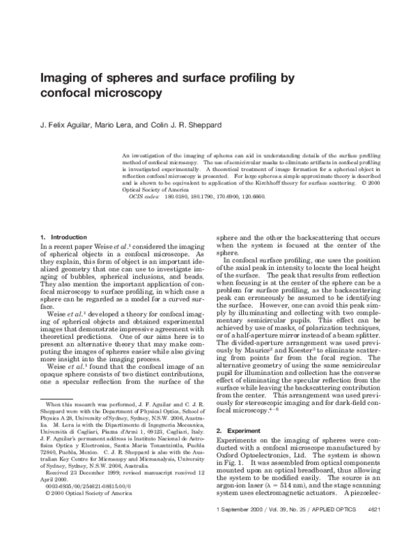 (PDF) Imaging of Spheres and Surface Profiling by Confocal Microscopy