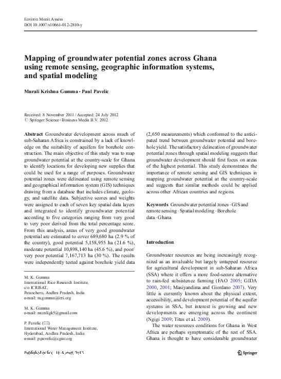 (PDF) Mapping of groundwater potential zones across Ghana using remote ...